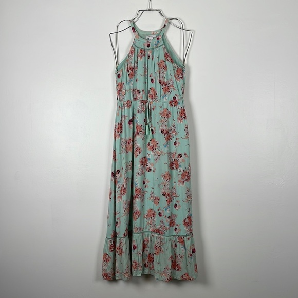 Tabitha Webb floral print high neck sleeveless drawstring waist ruffle hem maxi - Picture 1 of 11
